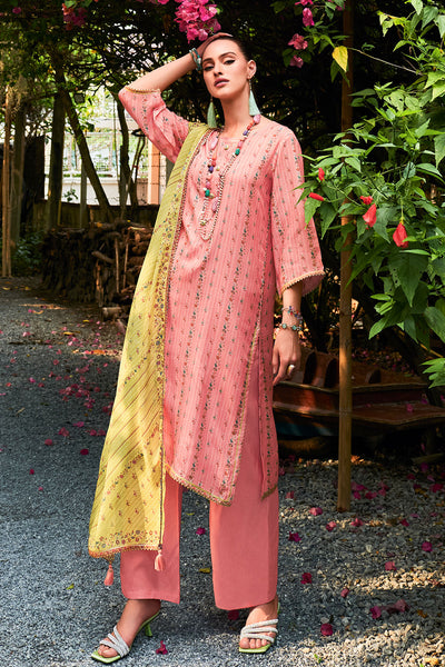 Pink Muslin Floral Printed Suit Set with Floral Printed and Gota Patti Embroidered Border Dupatta