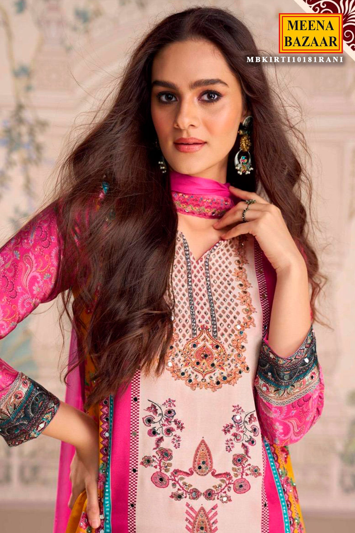 Rani Crepe Silk Mirror Work Ready Made Suit