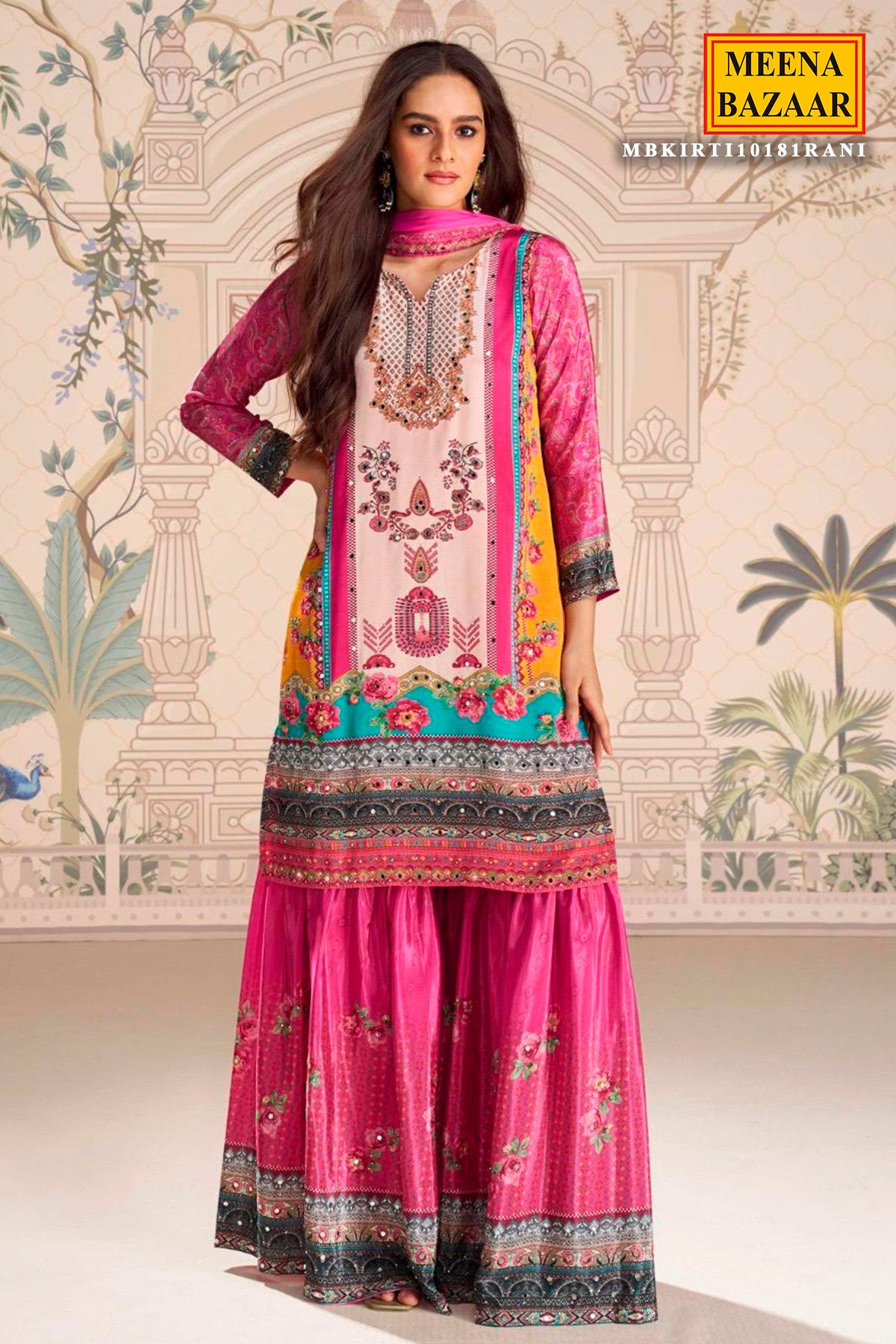 Rani Crepe Silk Mirror Work Ready Made Suit