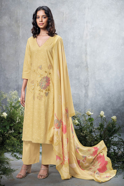 Tussar Cotton Printed Lace Emroidered Suit Set