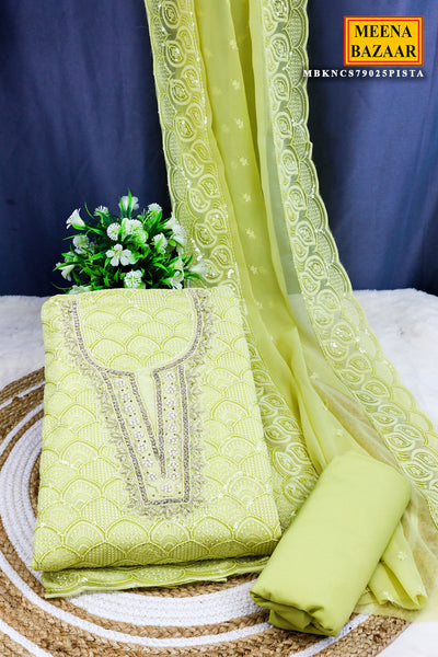 Pista Chikankari Threadwork Embroidered Georgette Suit Set