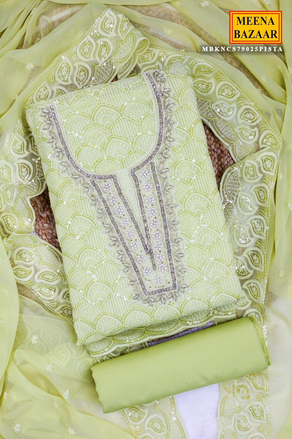 Pista Chikankari Threadwork Embroidered Georgette Suit Set