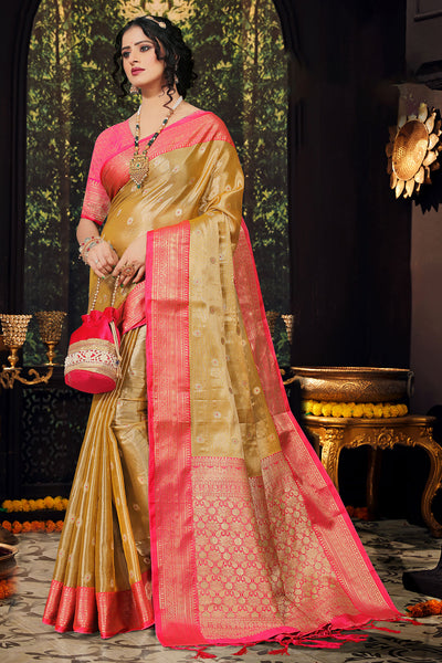 Tussar Tissue Zari Weaving Saree