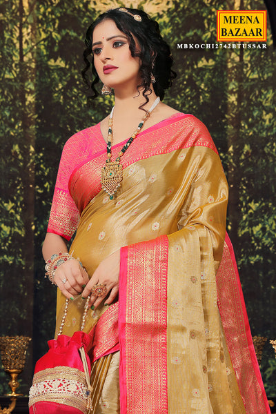 Tussar Tissue Zari Weaving Saree