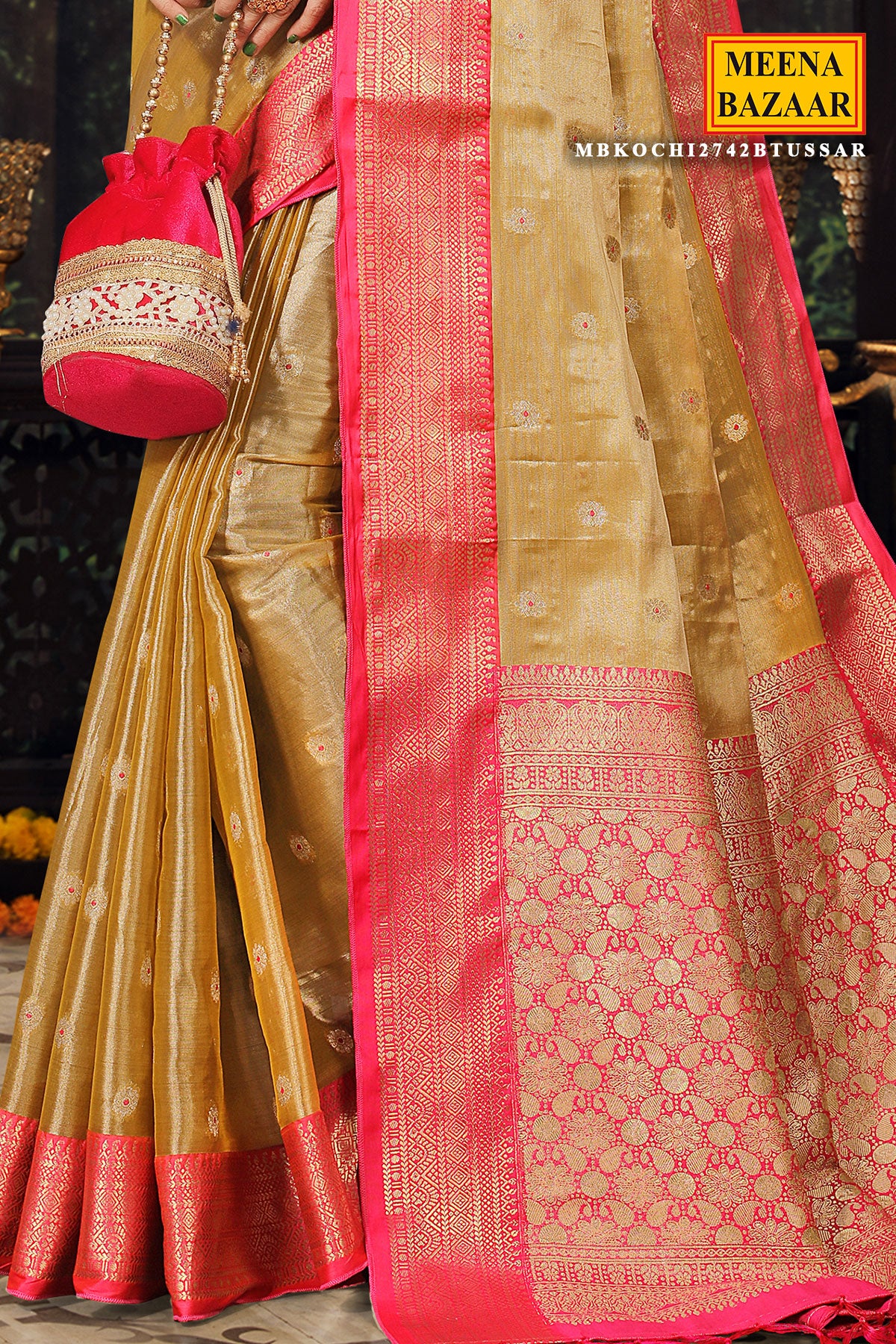 Tussar Tissue Zari Weaving Saree