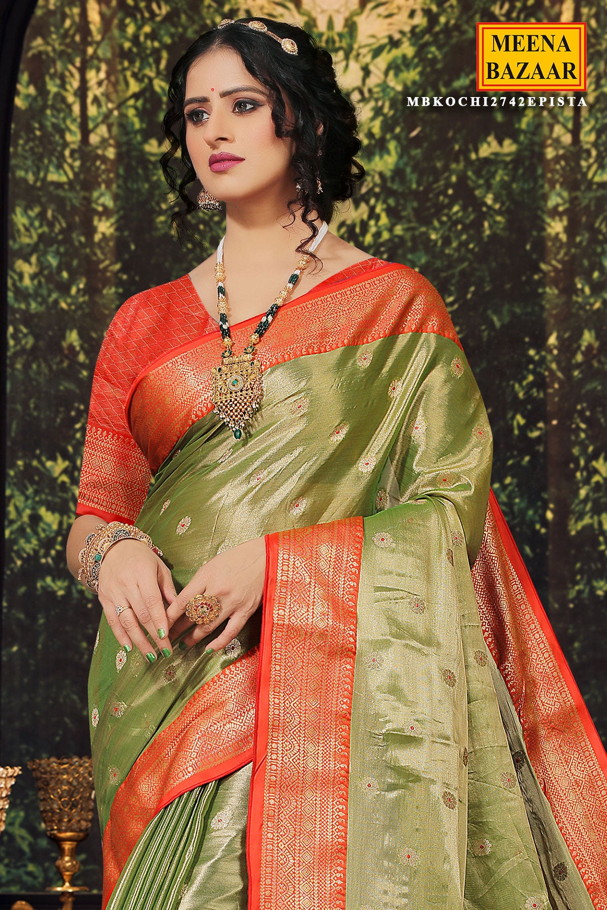 Pista Tissue Zari Weaving Saree