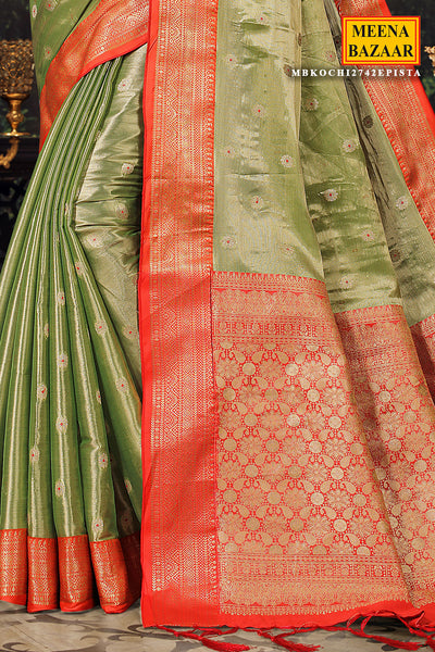 Pista Tissue Zari Weaving Saree