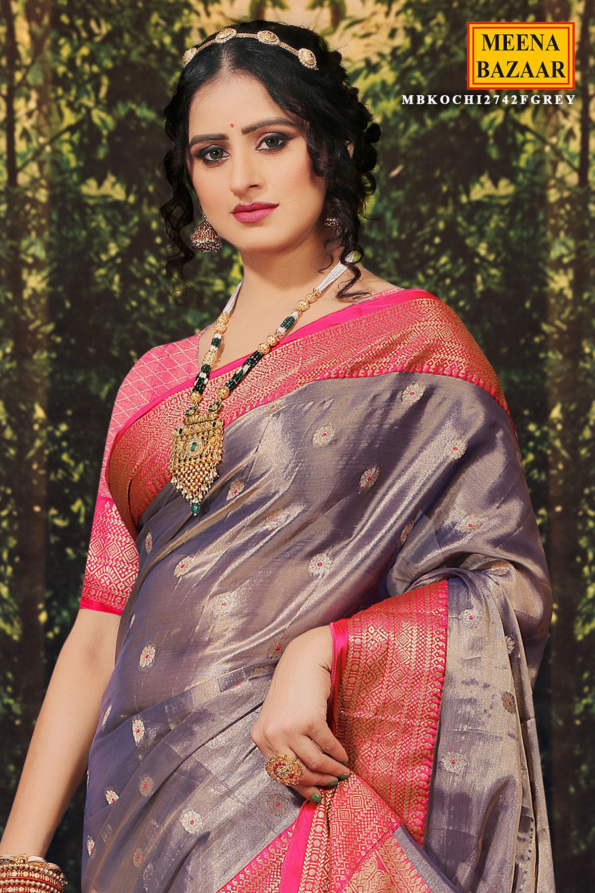 Grey Tissue Zari Weaving Saree