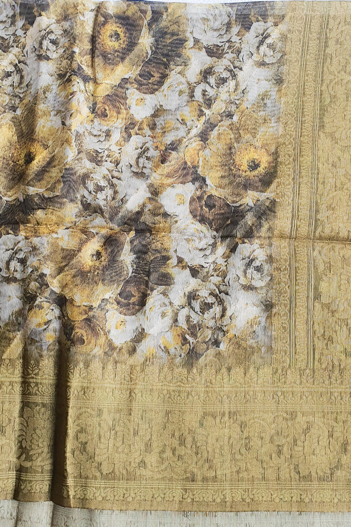 Mehandi Kora Silk Floral Printed Woven Sari