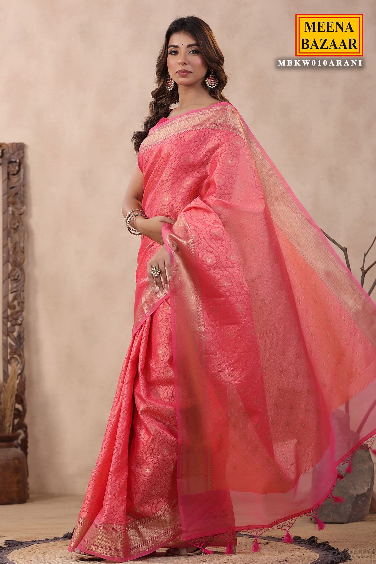 Rani Silk Floral Zari Woven Saree