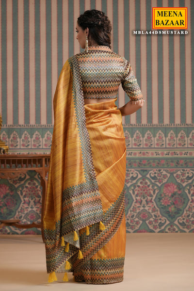 Mustard Chanderi Thread Embroidered Saree