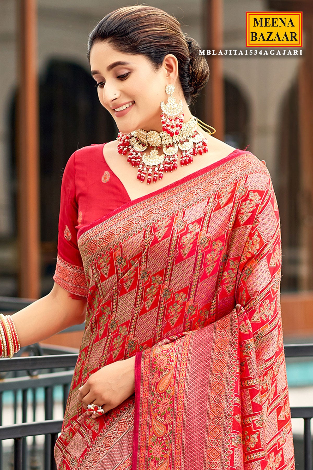 Gajari Silk Zari Woven Motif Saree