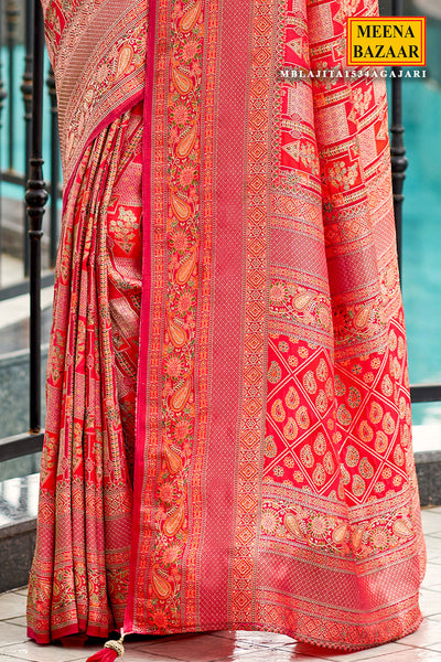 Gajari Silk Zari Woven Motif Saree