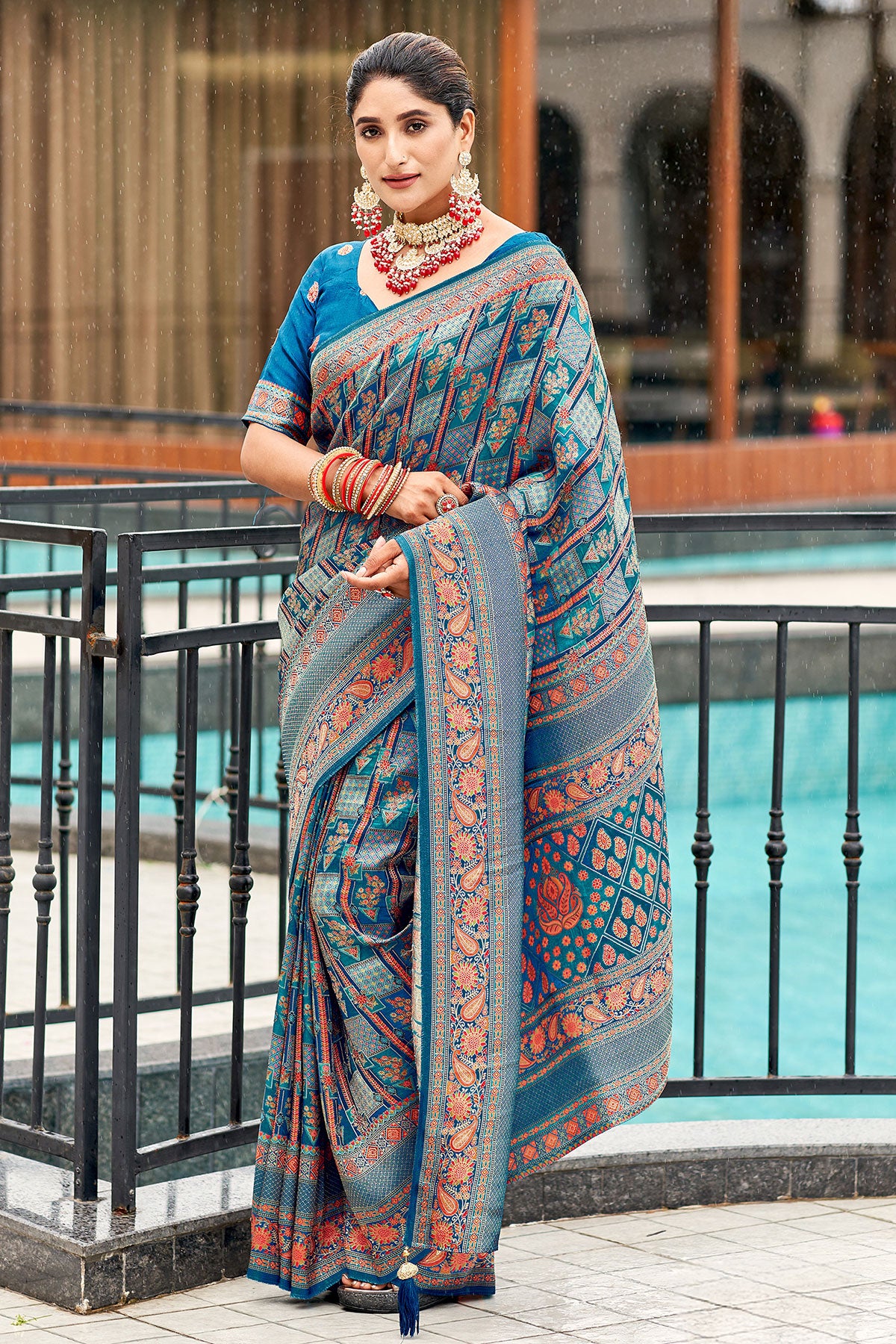 Blue Silk Zari Woven Motif Saree