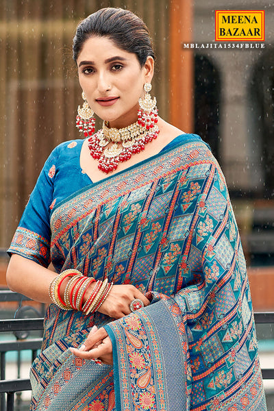 Blue Silk Zari Woven Motif Saree