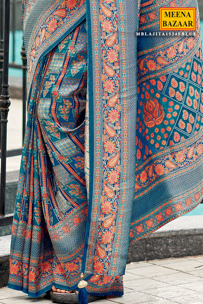 Blue Silk Zari Woven Motif Saree