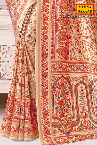 Cream Silk Zari Woven Motif Saree