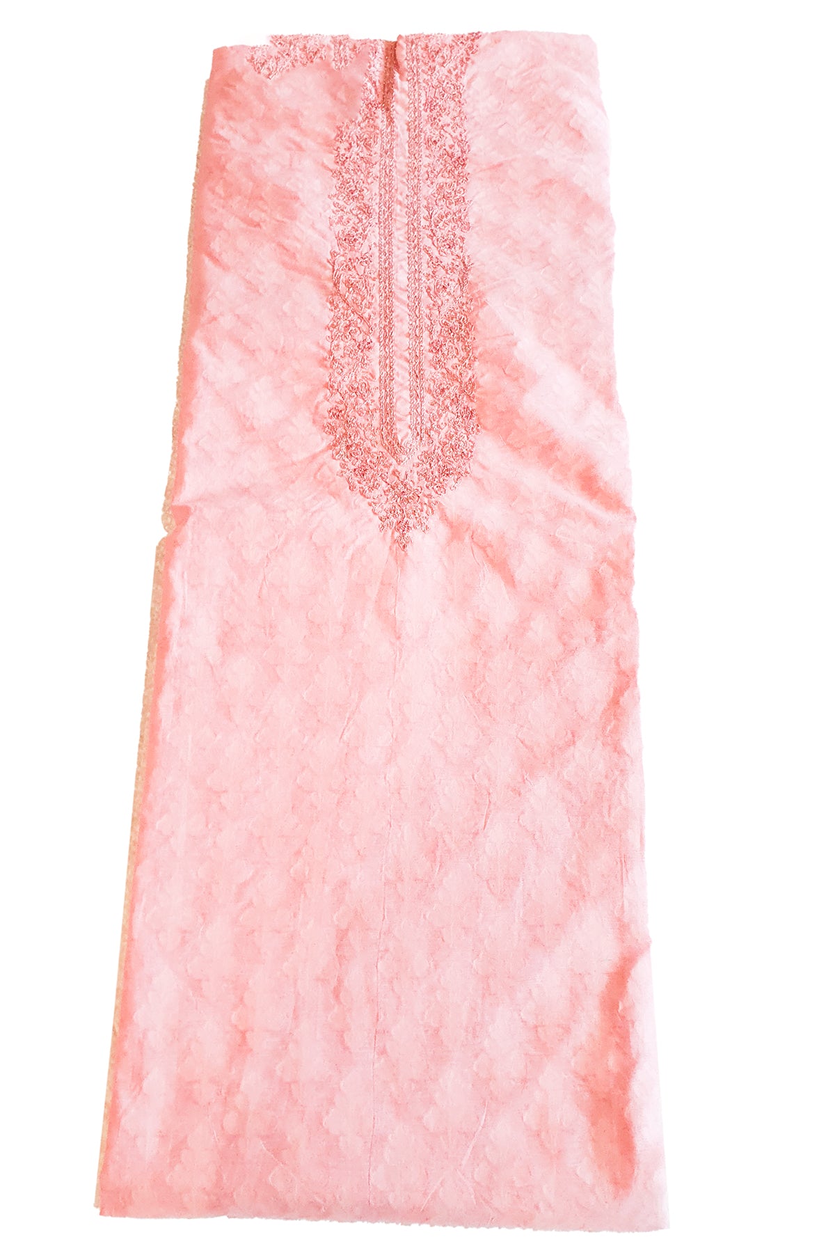 Pink Cotton Self Weave Neck Embroidered Suit Set