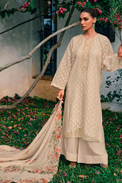 Tussar Cotton Self Weave Neck Embroidered Suit Set