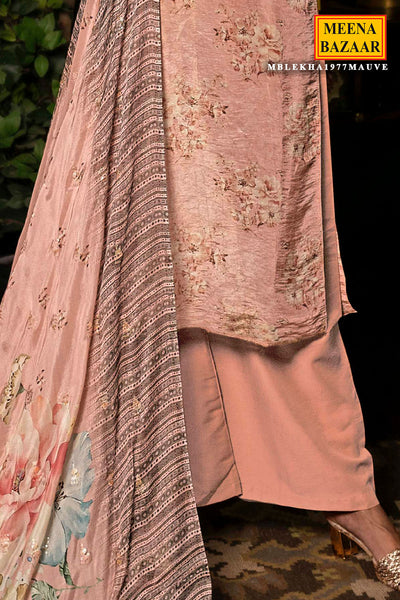 Mauve Crepe Silk Embroidered Suit Set