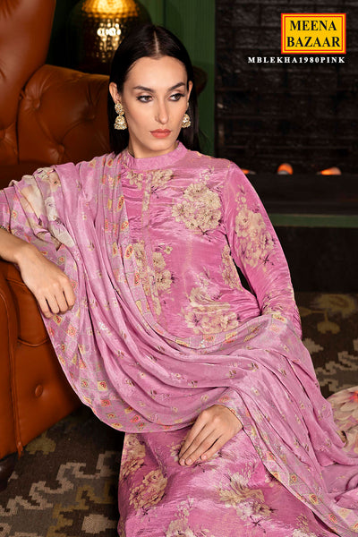 Pink Crepe Silk Embroidered Suit Set