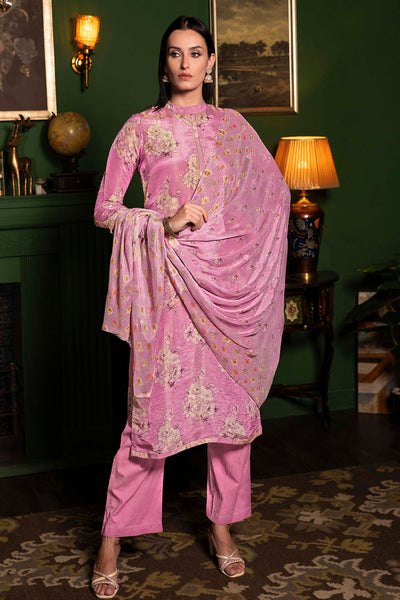 Pink Crepe Silk Embroidered Suit Set