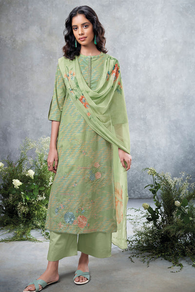 Pista Cotton Printed Neck Embroidered Unstitched Suit