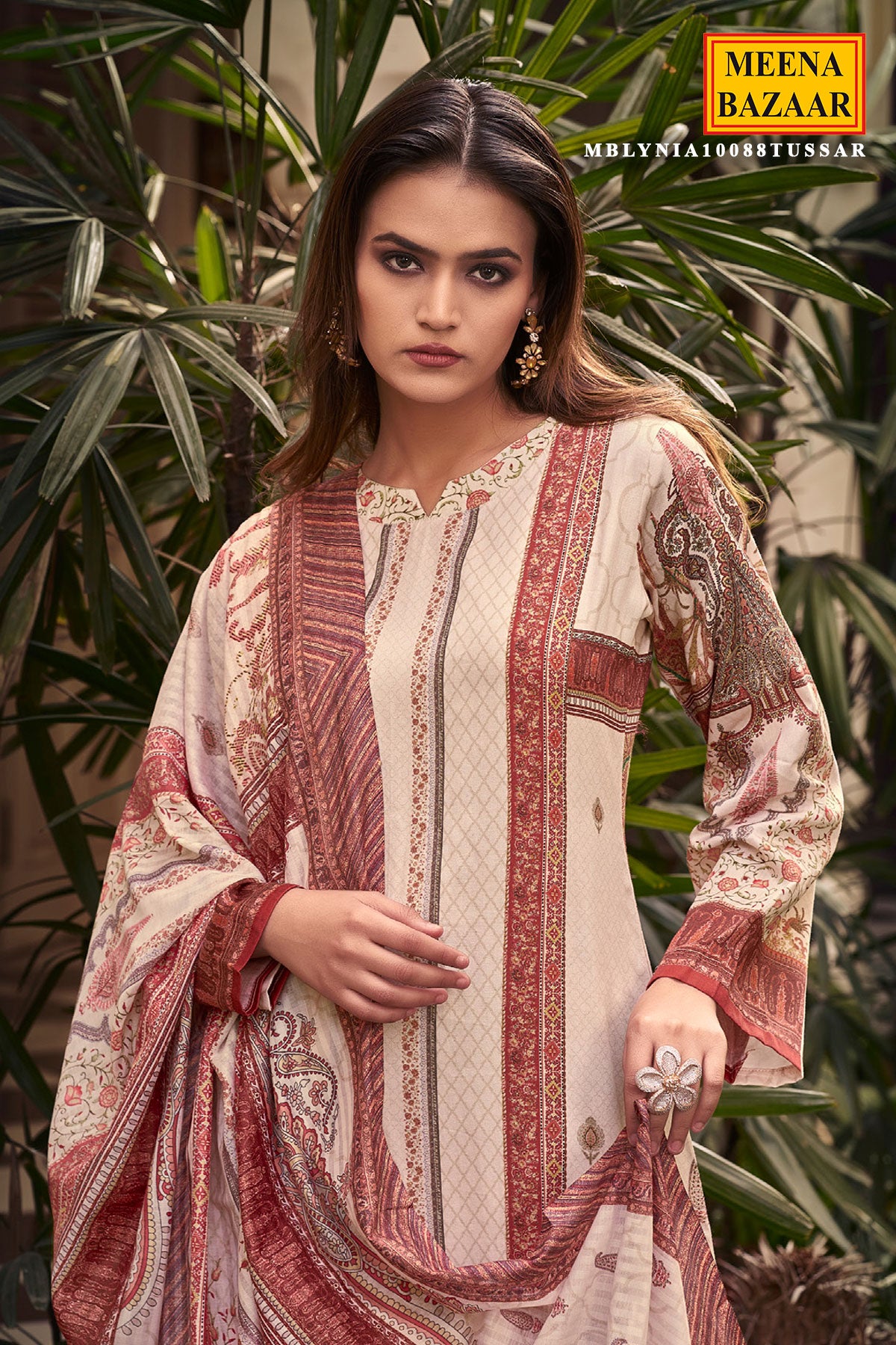 Cream Digital Printed Muslin Suit Set