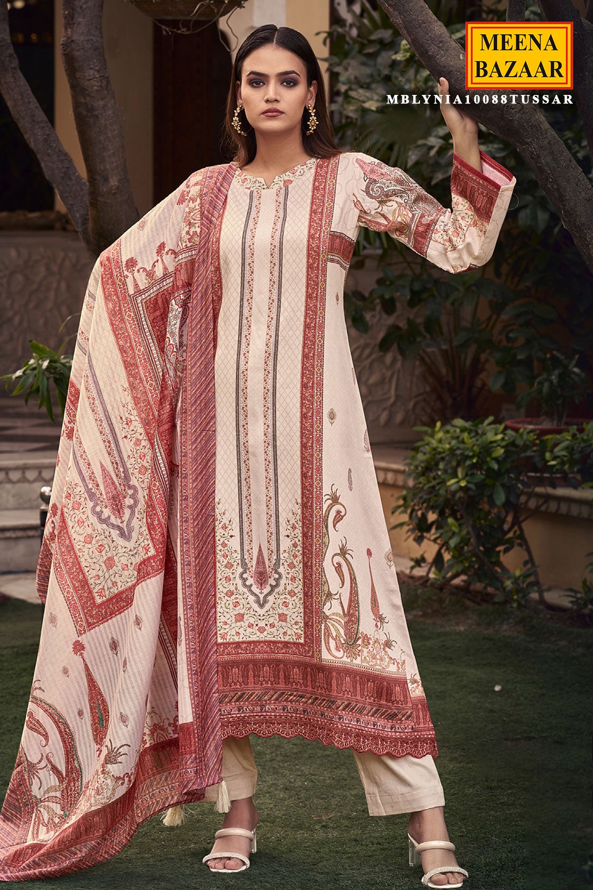 Cream Digital Printed Muslin Suit Set