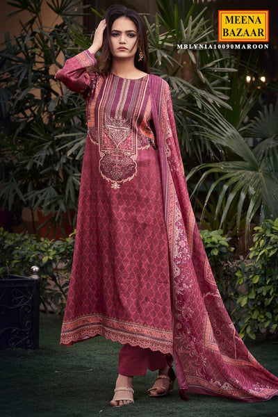 Maroon Digital Printed Muslin Suit Set