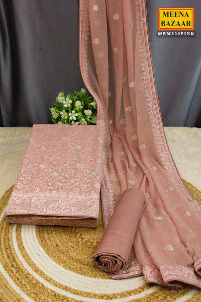 Pink Georgette Resham Thread Embroidered Unstitched Suit