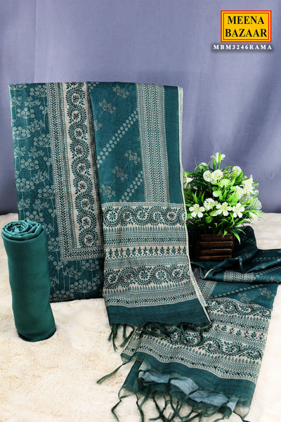 Rama Green Chanderi Silk Printed With Cut-Dana  Embroidery Suit Set