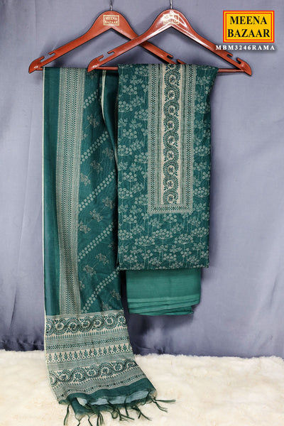 Rama Green Chanderi Silk Printed With Cut-Dana  Embroidery Suit Set