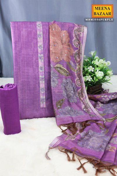 Purple Organza Cotton Floral Printed Suit Set