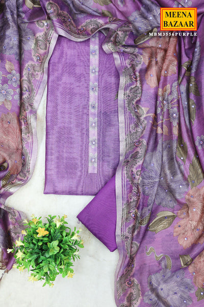 Purple Organza Cotton Floral Printed Suit Set