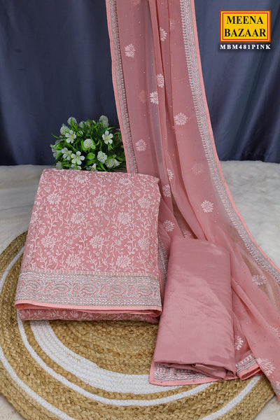 Pink Georgette Thread Embroidered Unstitched Suit