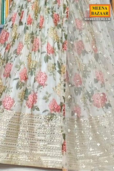 Cream Kora Organza Cut-dana, Sequin Embroidered Lehenga