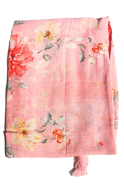 Pink Muslin Floral Printed Suit Set with Threadwork Embroidery