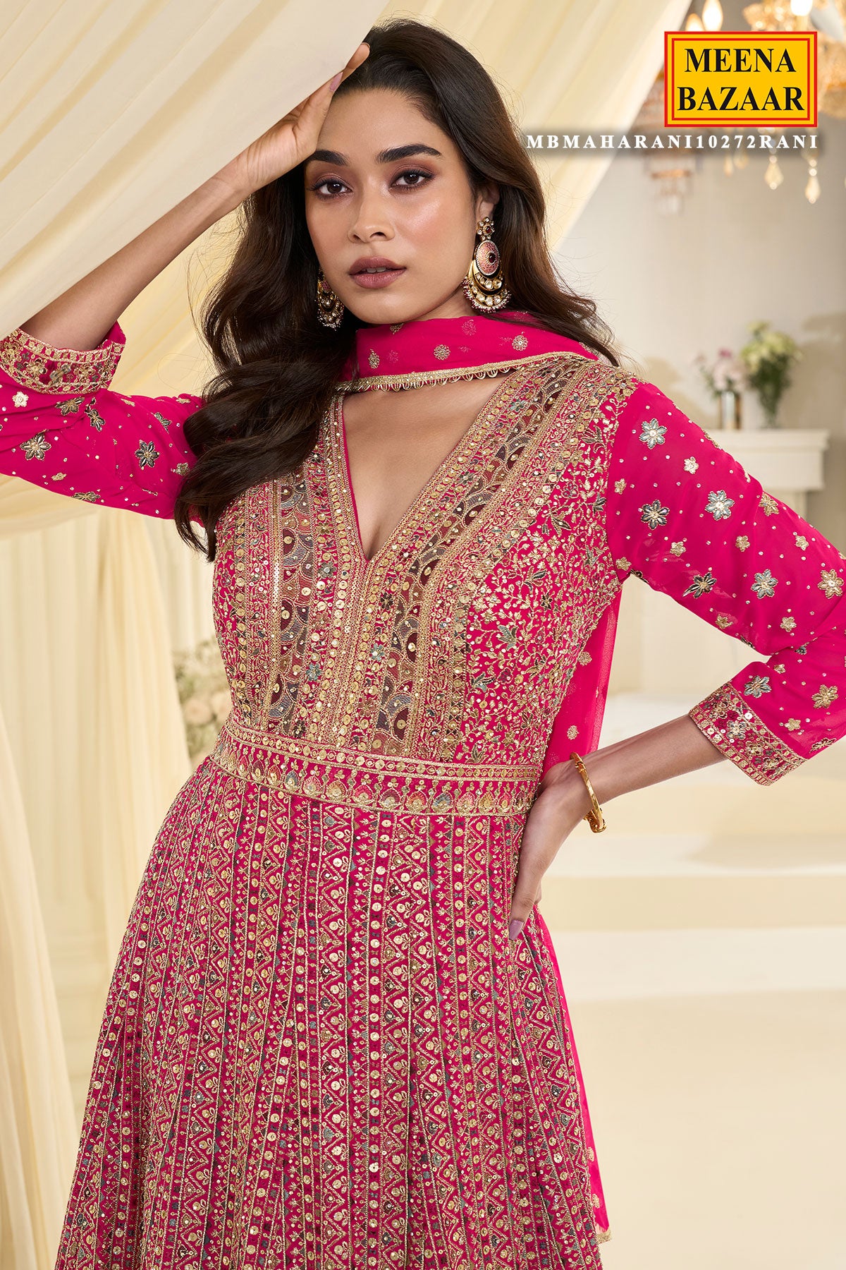 Graceful Rani Georgette Anarkali with Elegant Embroidery – Meena Bazaar