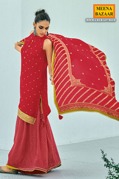 Red Modal Silk Zari and Gota Patti Embroidered Skirt Suit Set