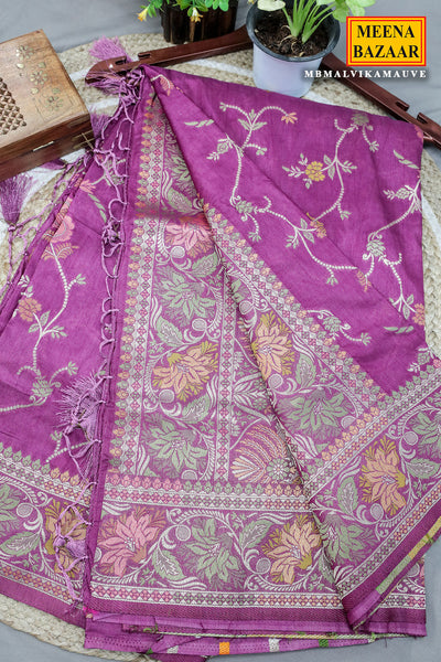 Mauve Zari Weaving Floral Motif Silk Saree