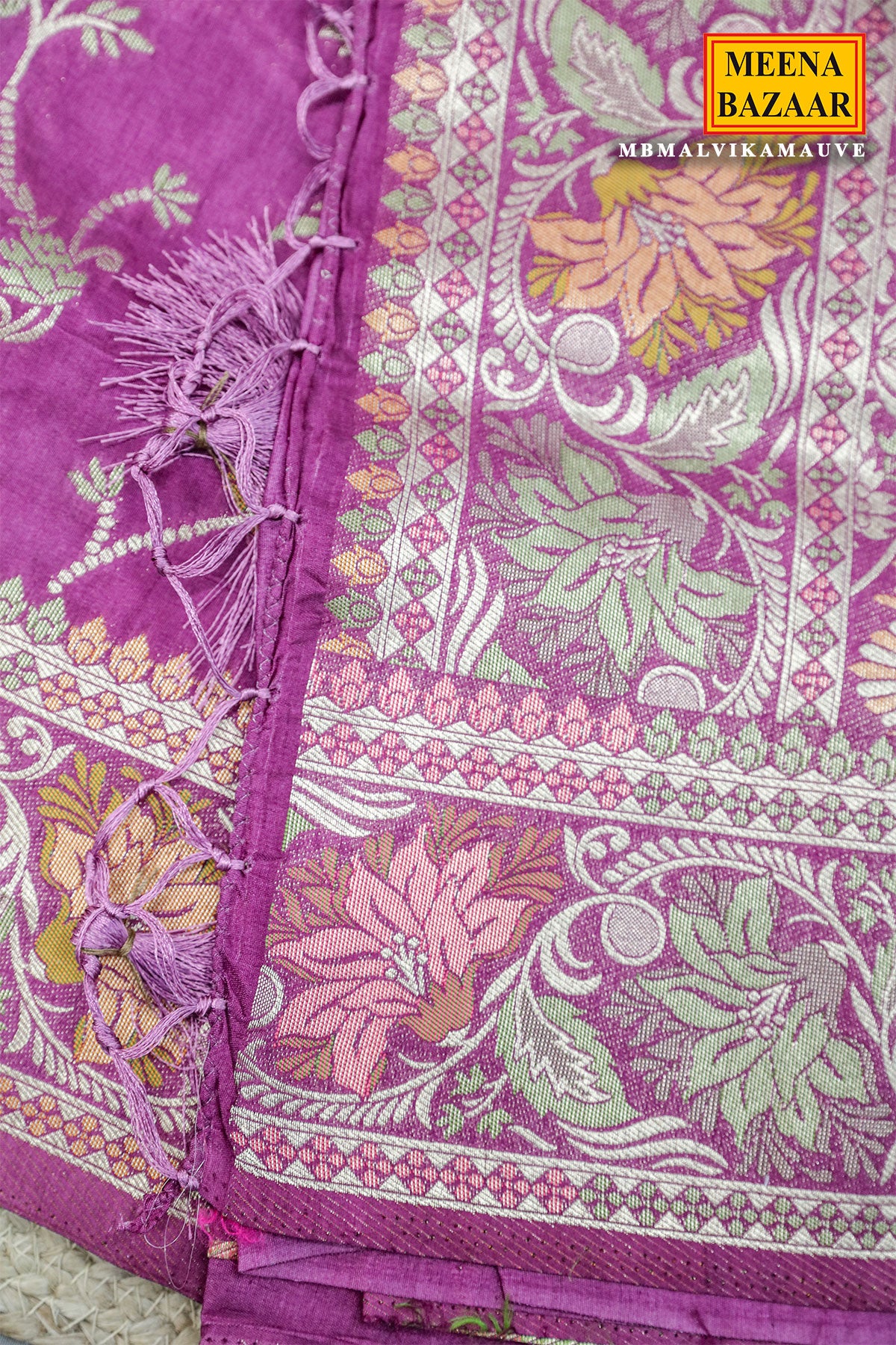 Mauve Zari Weaving Floral Motif Silk Saree