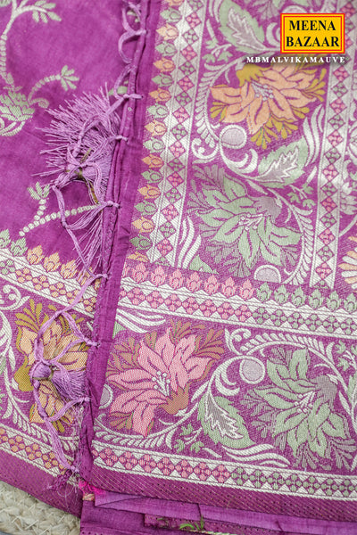 Mauve Zari Weaving Floral Motif Silk Saree
