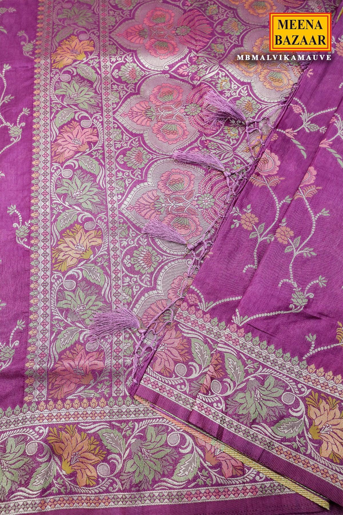 Mauve Zari Weaving Floral Motif Silk Saree