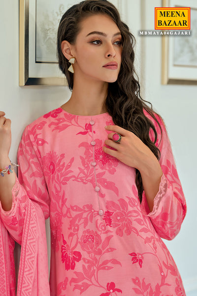 Pink Muslin Printed Pearl Embroidered Unstitched Suit Set