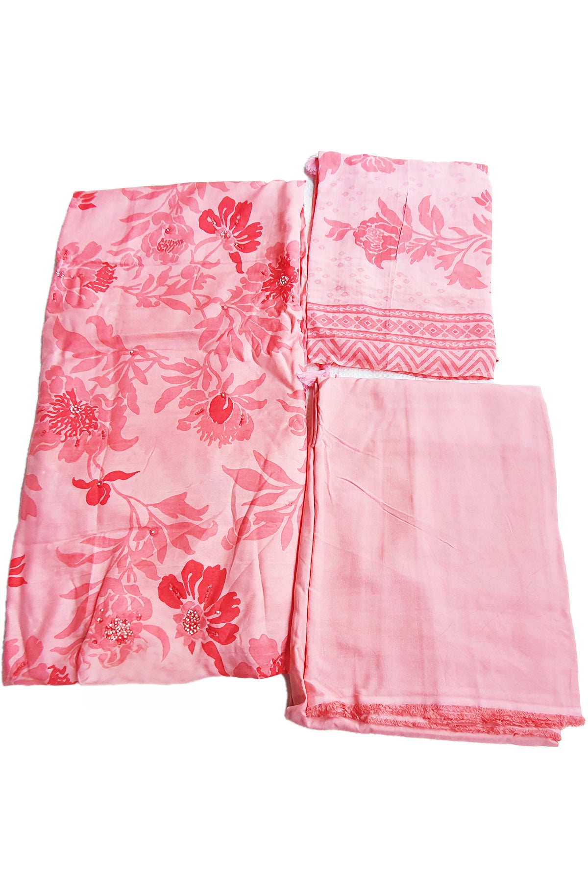 Pink Muslin Printed Pearl Embroidered Unstitched Suit Set