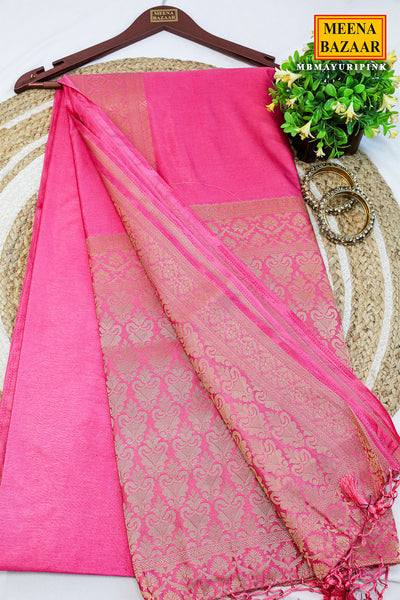 Pink South Silk Floral Zari Woven Saree