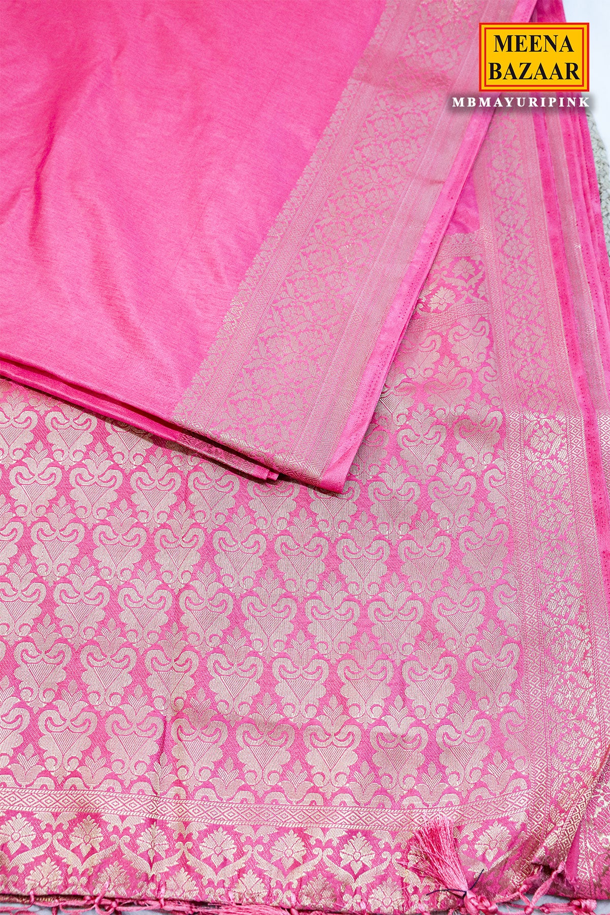 Pink South Silk Floral Zari Woven Saree
