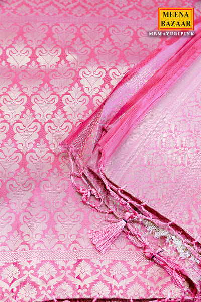 Pink South Silk Floral Zari Woven Saree
