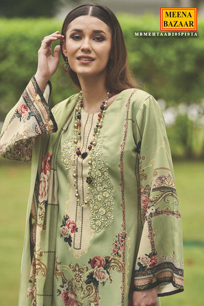 Pista Pashmina Resham Thread Embroidered Printed Suit